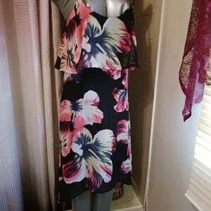 Truth Black and Pink Floral High Low Dress